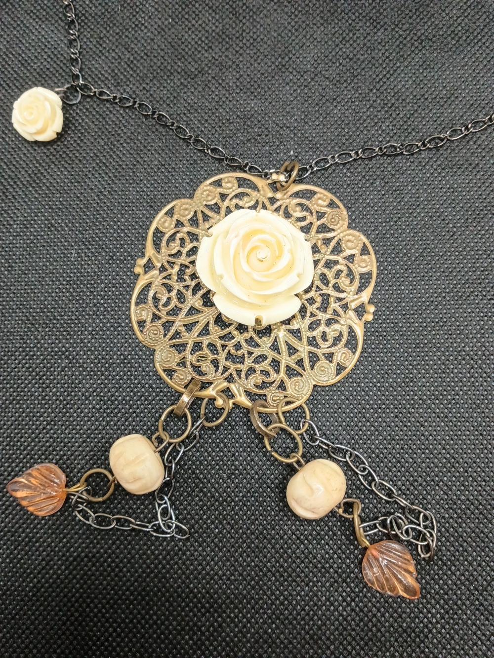 Delicate Cream Rose Filigree Pendant Necklace - Women's Jewelry